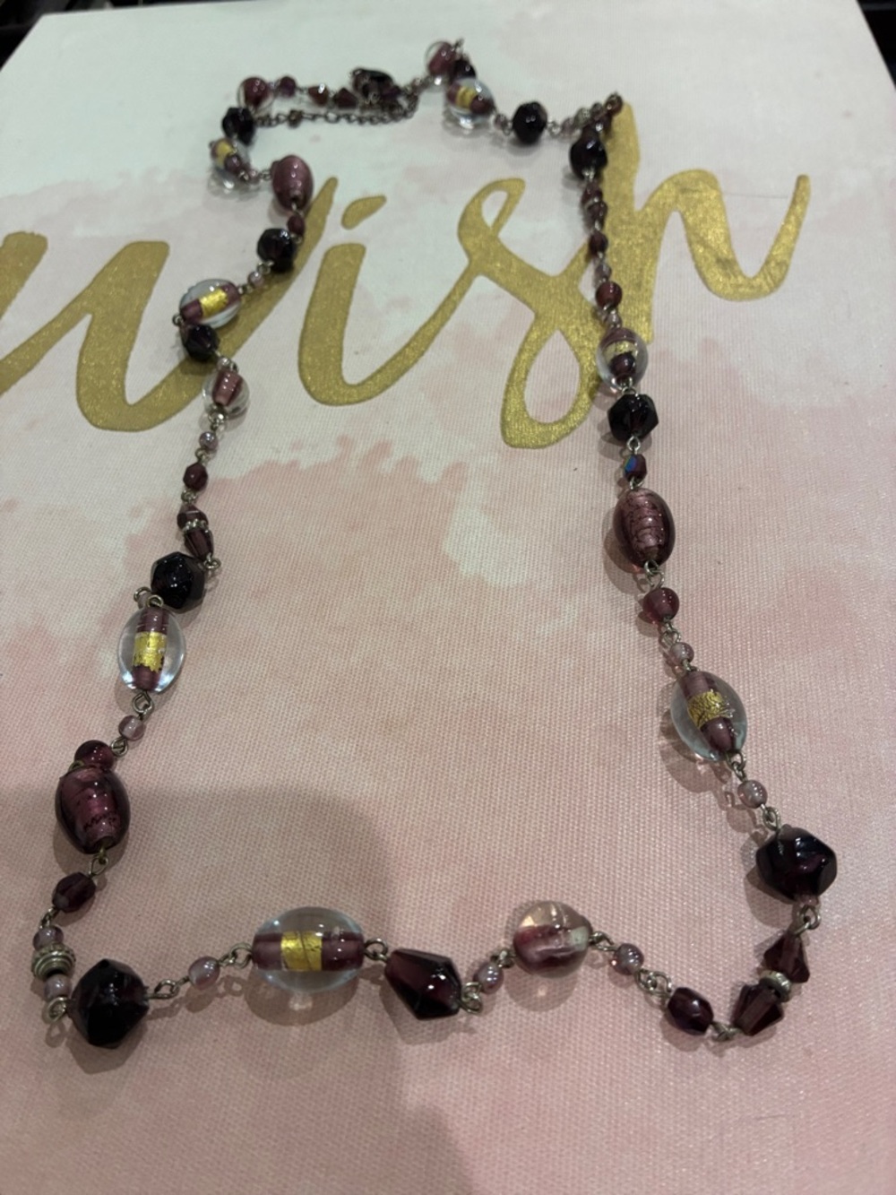 Handcrafted Purple Italian Glass Bead Necklace - Women Jewelry